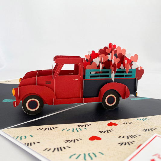 Heart-loaded truck pop-up card