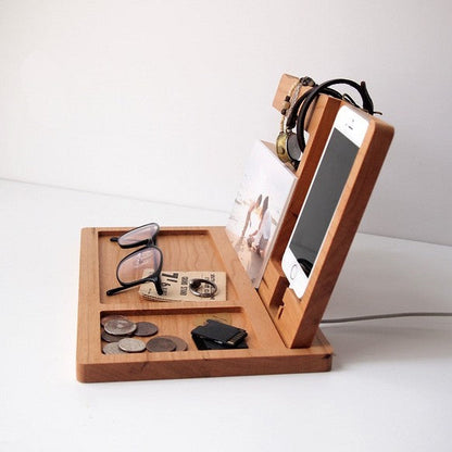 One item with four uses! A stylish wooden smartphone stand